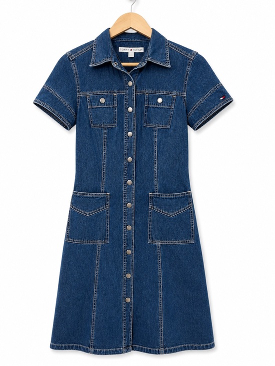 Tommy Hilfiger Dresses & Skirts - Vintage Tommy Hilfiger Y2K Denim Button Front Shirt Dress Size 2